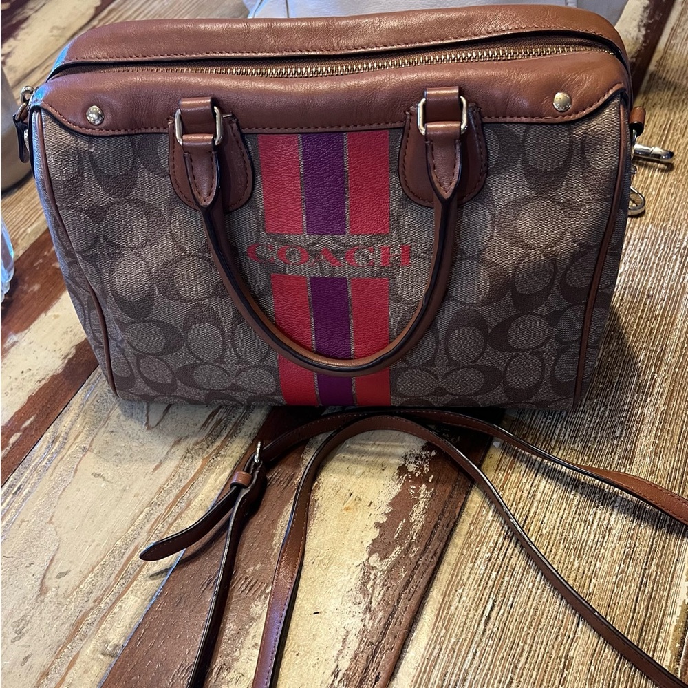 Coach Tan and Purple Signature Tote